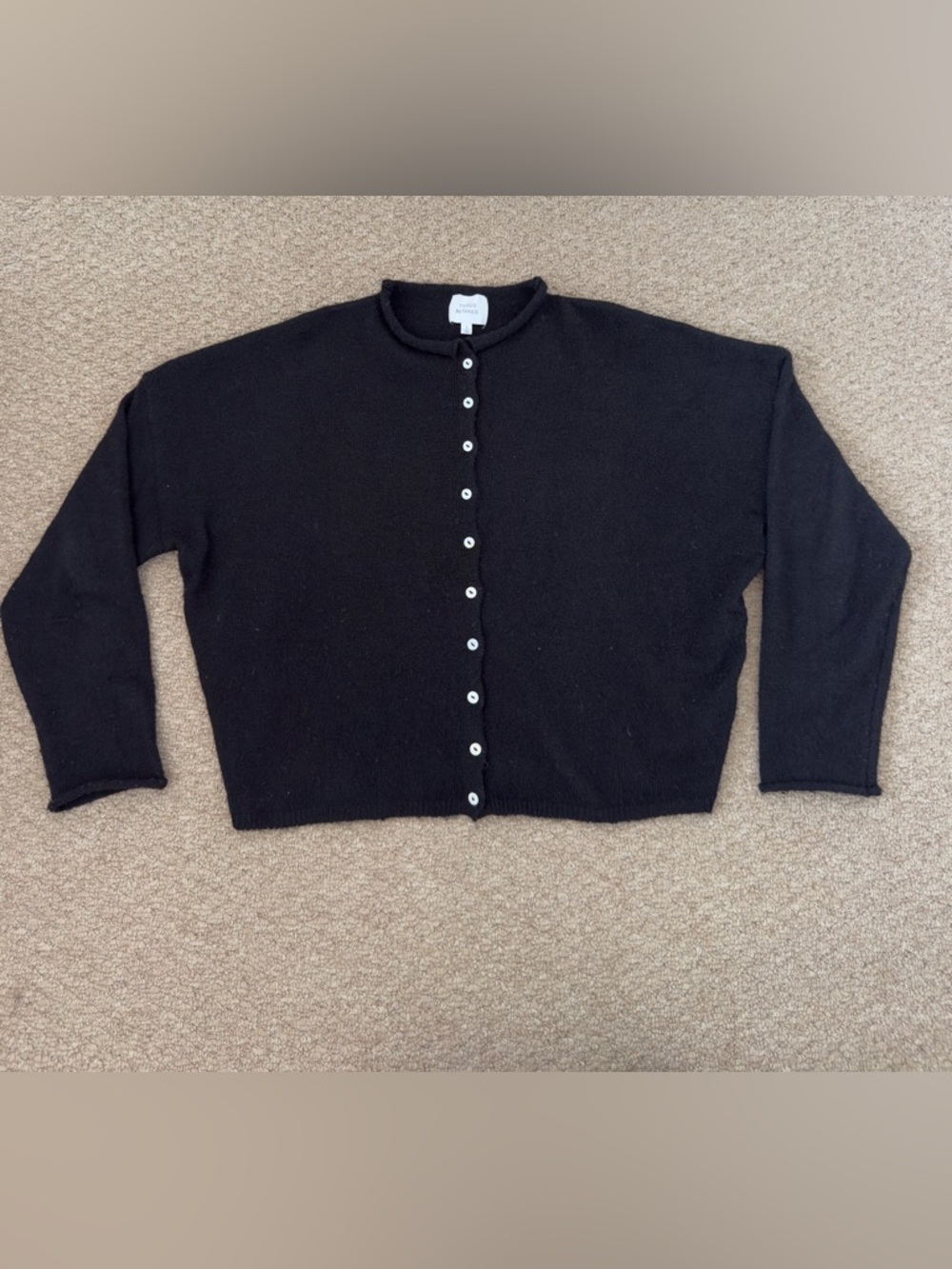 Things Between Black Button-Front Crewneck Cardigan Sweater